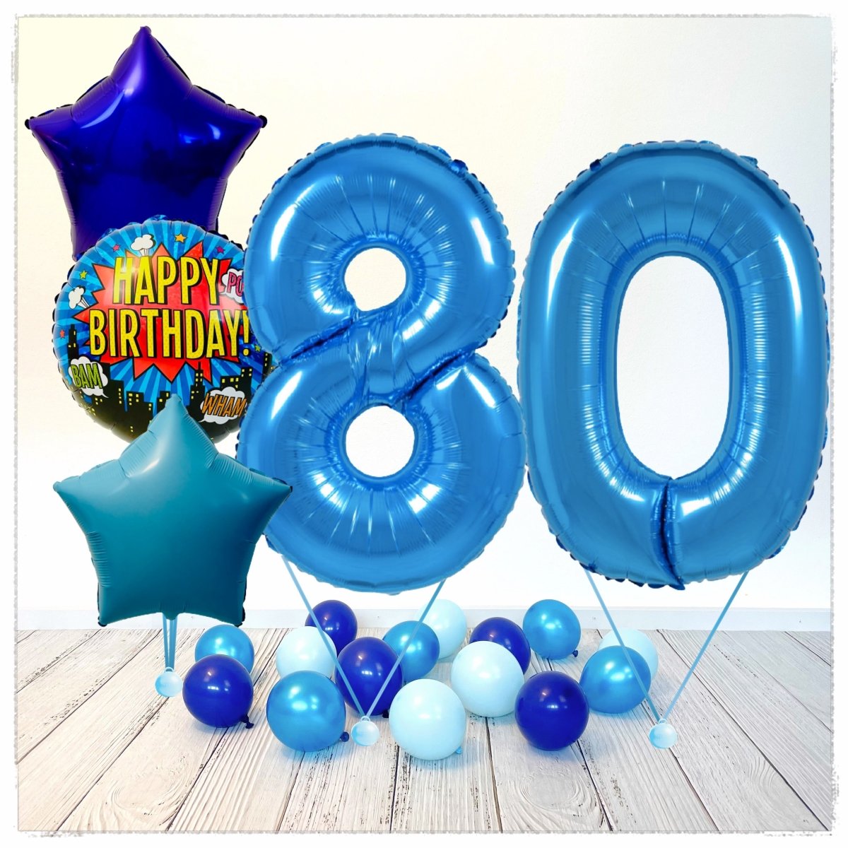 Numéro Ballon Joyeux Anniversaire Bleu 80 Bouquet (Rempli d'Hélium