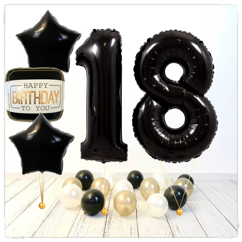 Zahlen Ballon Happy Birthday Schwarz 18 Bouquet (mit Helium gefüllt) - Zahlen Ballon schwarz Bouquet