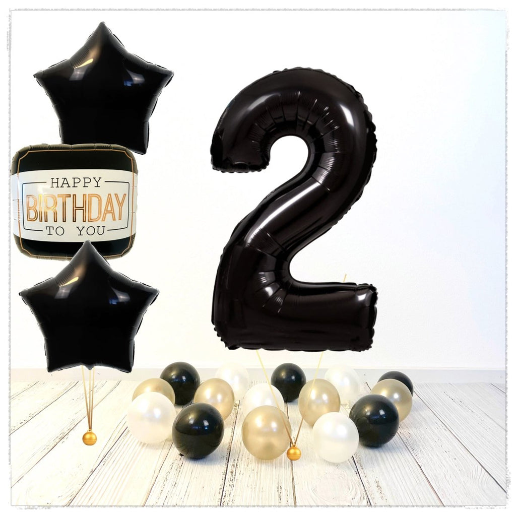 Zahlen Ballon Happy Birthday Schwarz 2 Bouquet (mit Helium gefüllt) - Zahlen Ballon schwarz Bouquet