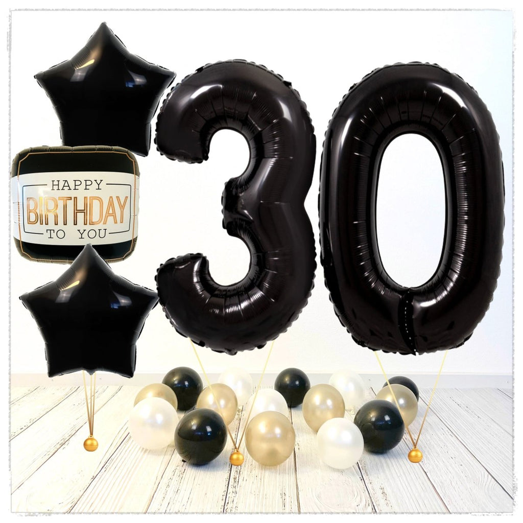 Zahlen Ballon Happy Birthday Schwarz 30 Bouquet (mit Helium gefüllt) - Zahlen Ballon schwarz Bouquet