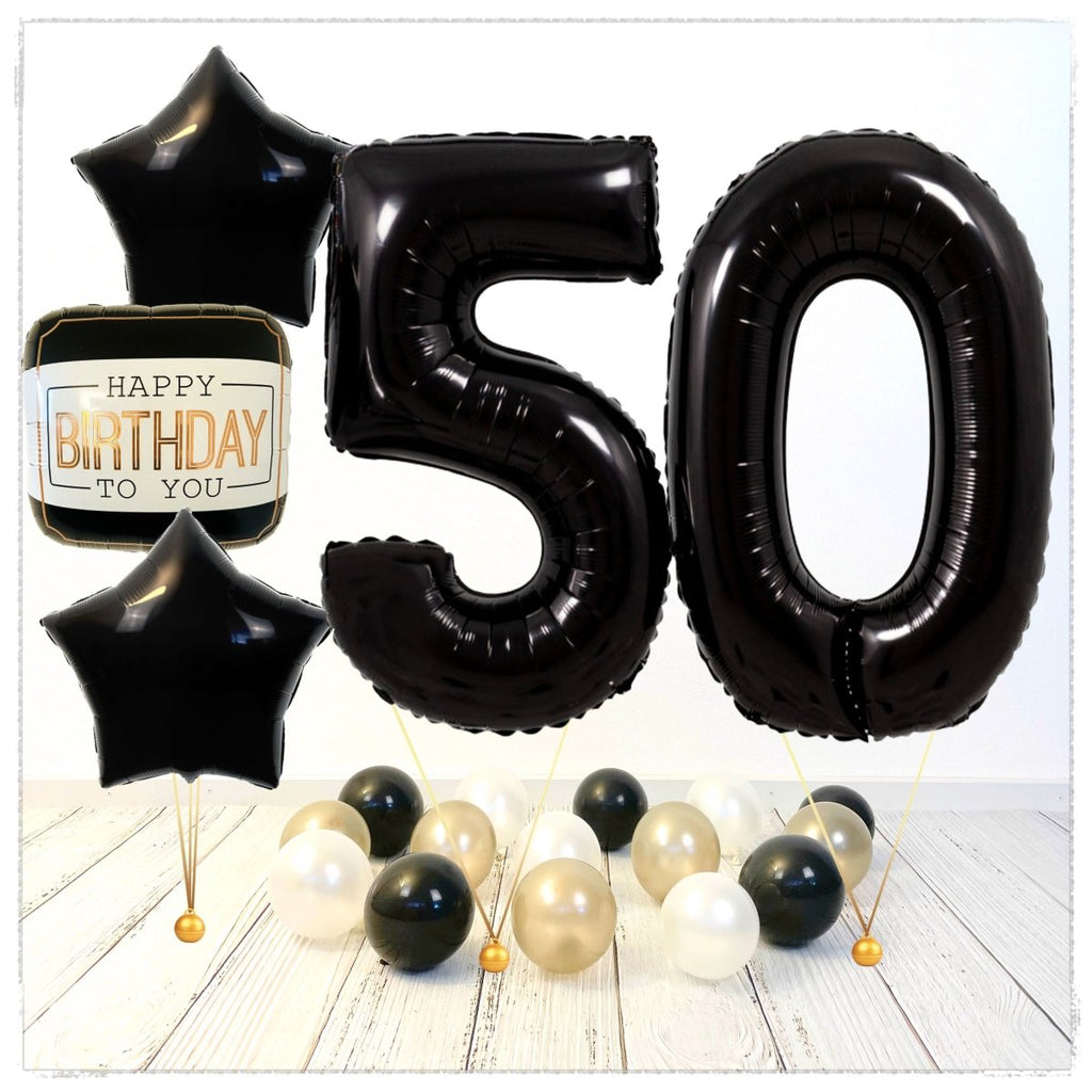 Zahlen Ballon Happy Birthday Schwarz 50 Bouquet (mit Helium gefüllt) - Zahlen Ballon schwarz Bouquet