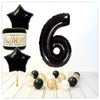 Numéro Ballon Joyeux Anniversaire Noir 6 Bouquet (Rempli d'Hélium) 
