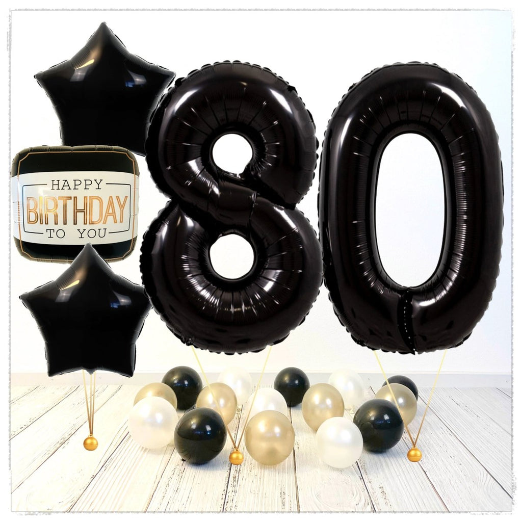 Zahlen Ballon Happy Birthday Schwarz 80 Bouquet (mit Helium gefüllt) - Zahlen Ballon schwarz Bouquet