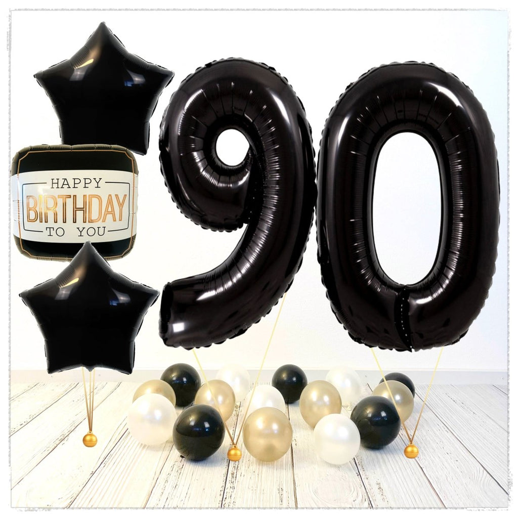Zahlen Ballon Happy Birthday Schwarz 90 Bouquet (mit Helium gefüllt) - Zahlen Ballon schwarz Bouquet