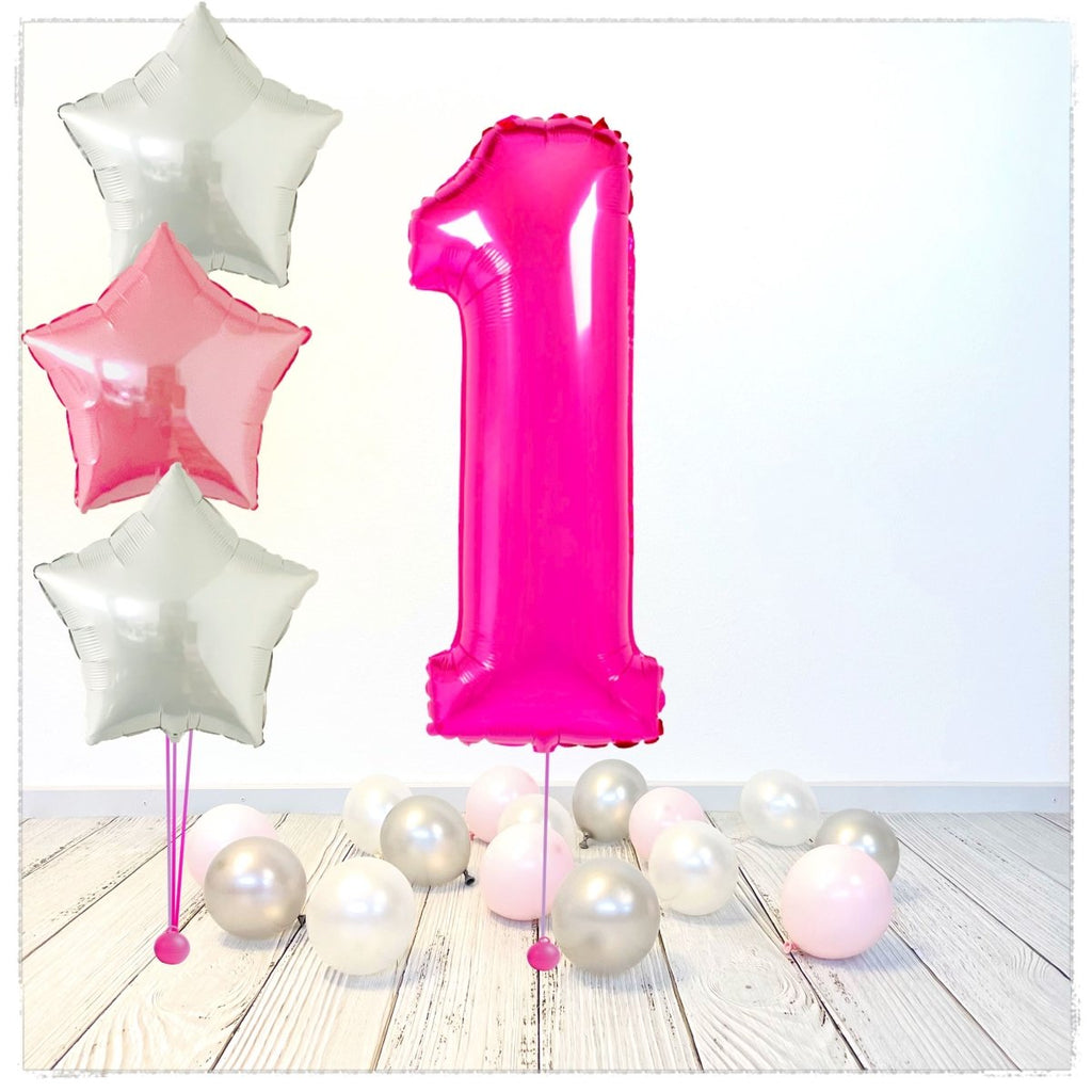 Zahlen Ballon pink 1 Bouquet (mit Helium gefüllt) - Zahlen Ballon pink Bouquet