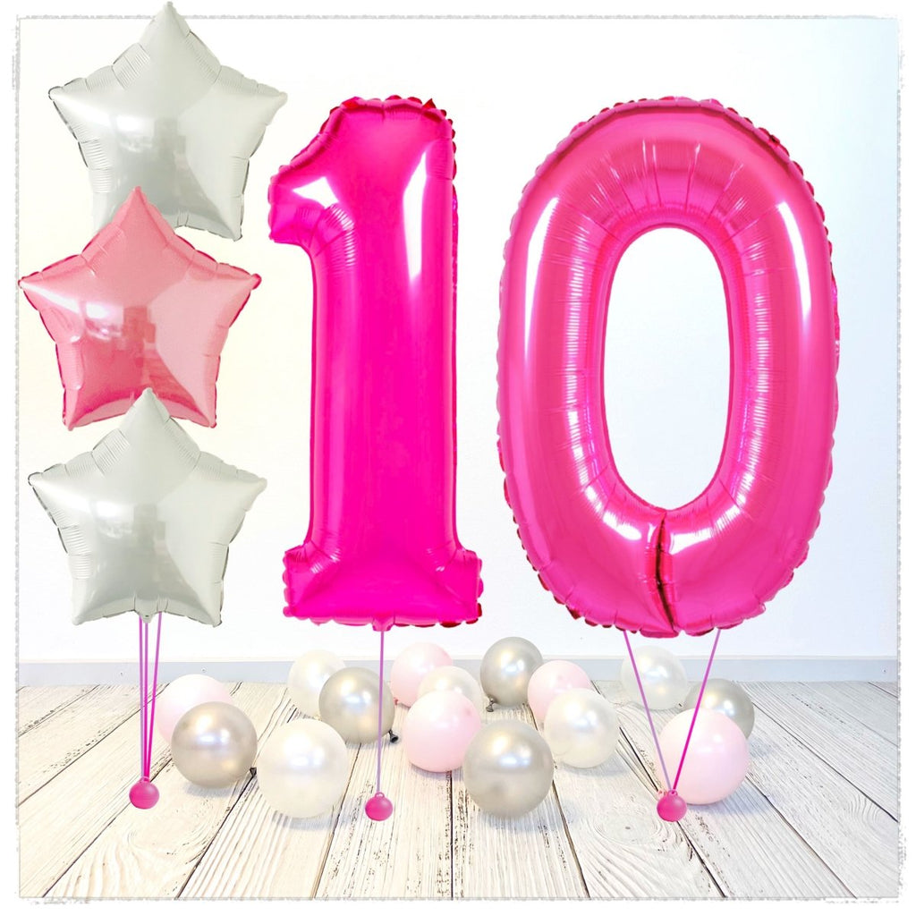 Zahlen Ballon pink 10 Bouquet (mit Helium gefüllt) - Zahlen Ballon pink Bouquet