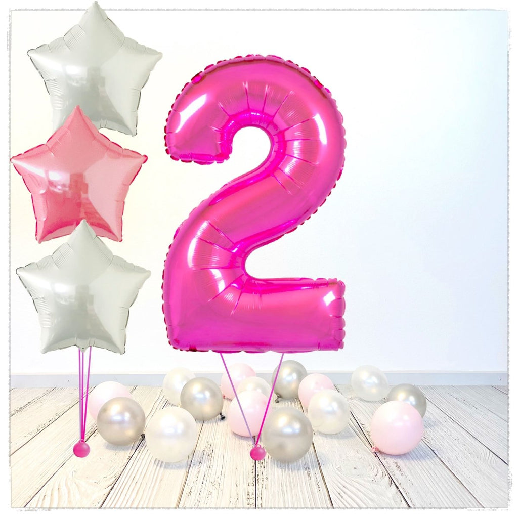 Zahlen Ballon pink 2 Bouquet (mit Helium gefüllt) - Zahlen Ballon pink Bouquet