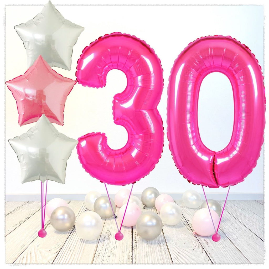 Zahlen Ballon pink 30 Bouquet (mit Helium gefüllt) - Zahlen Ballon pink Bouquet