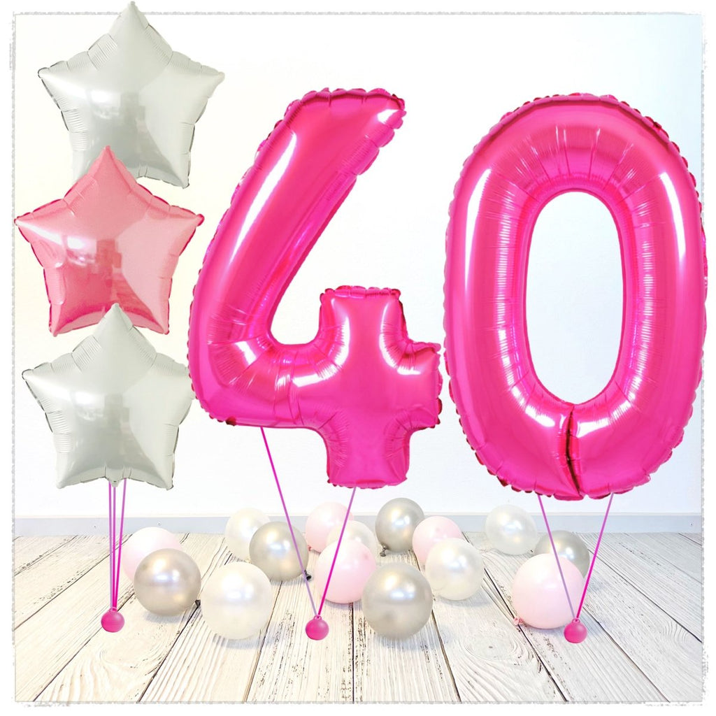 Zahlen Ballon pink 40 Bouquet (mit Helium gefüllt) - Zahlen Ballon pink Bouquet