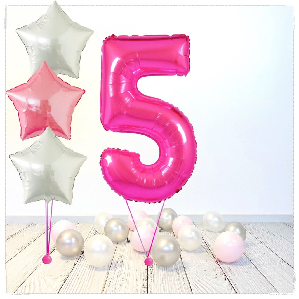 Zahlen Ballon pink 5 Bouquet (mit Helium gefüllt) - Zahlen Ballon pink Bouquet