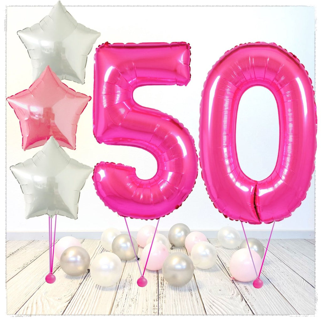 Zahlen Ballon pink 50 Bouquet (mit Helium gefüllt) - Zahlen Ballon pink Bouquet