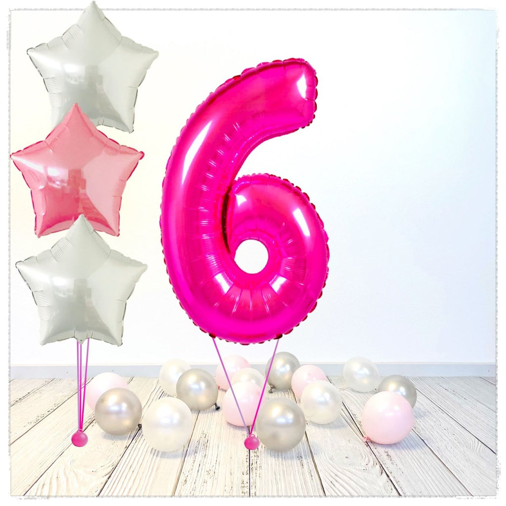 Zahlen Ballon pink 6 Bouquet (mit Helium gefüllt) - Zahlen Ballon pink Bouquet