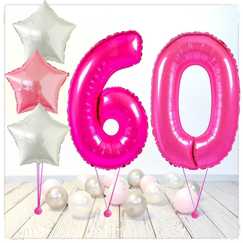 Zahlen Ballon pink 60 Bouquet (mit Helium gefüllt) - Zahlen Ballon pink Bouquet
