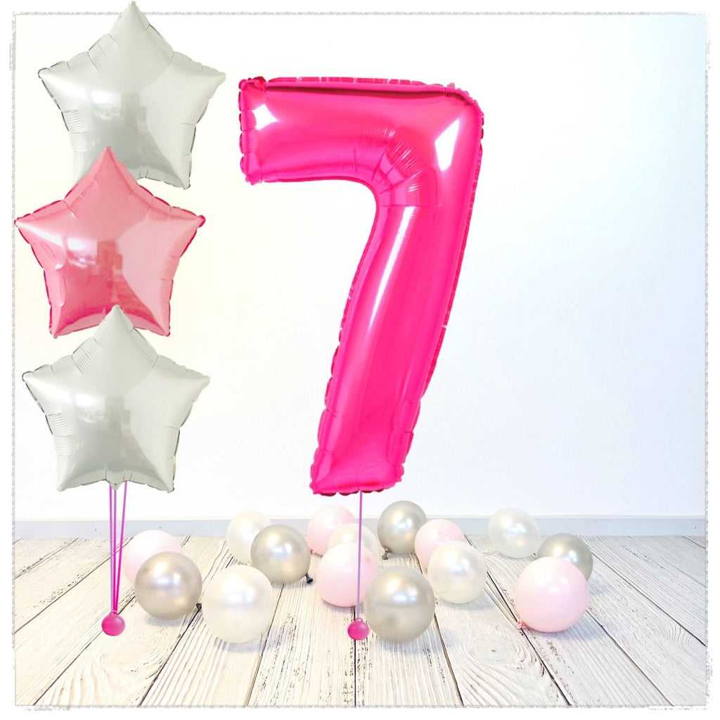 Zahlen Ballon pink 7 Bouquet (mit Helium gefüllt) - Zahlen Ballon pink Bouquet