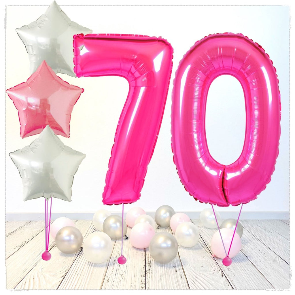 Zahlen Ballon pink 70 Bouquet (mit Helium gefüllt) - Zahlen Ballon pink Bouquet