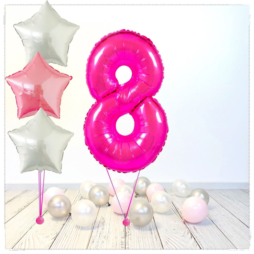 Zahlen Ballon pink 8 Bouquet (mit Helium gefüllt) - Zahlen Ballon pink Bouquet
