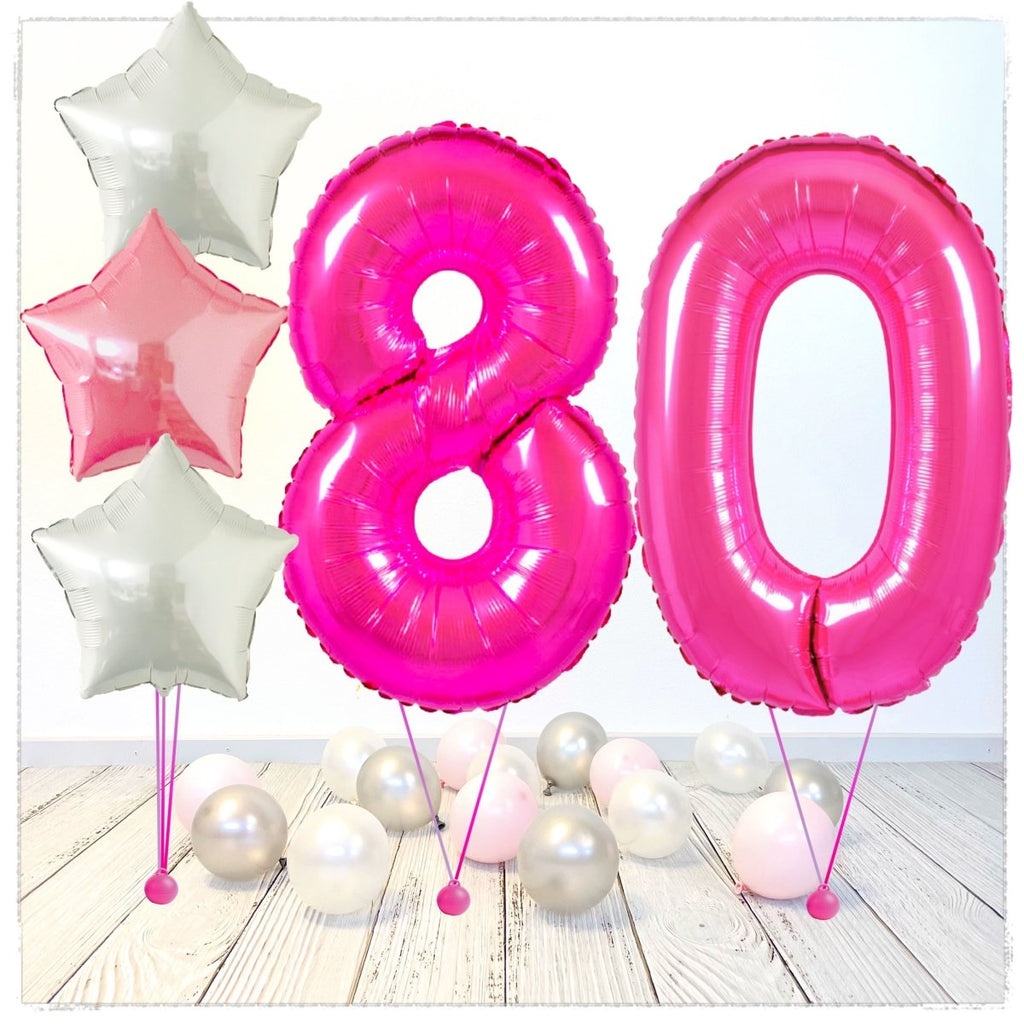 Zahlen Ballon pink 80 Bouquet (mit Helium gefüllt) - Zahlen Ballon pink Bouquet