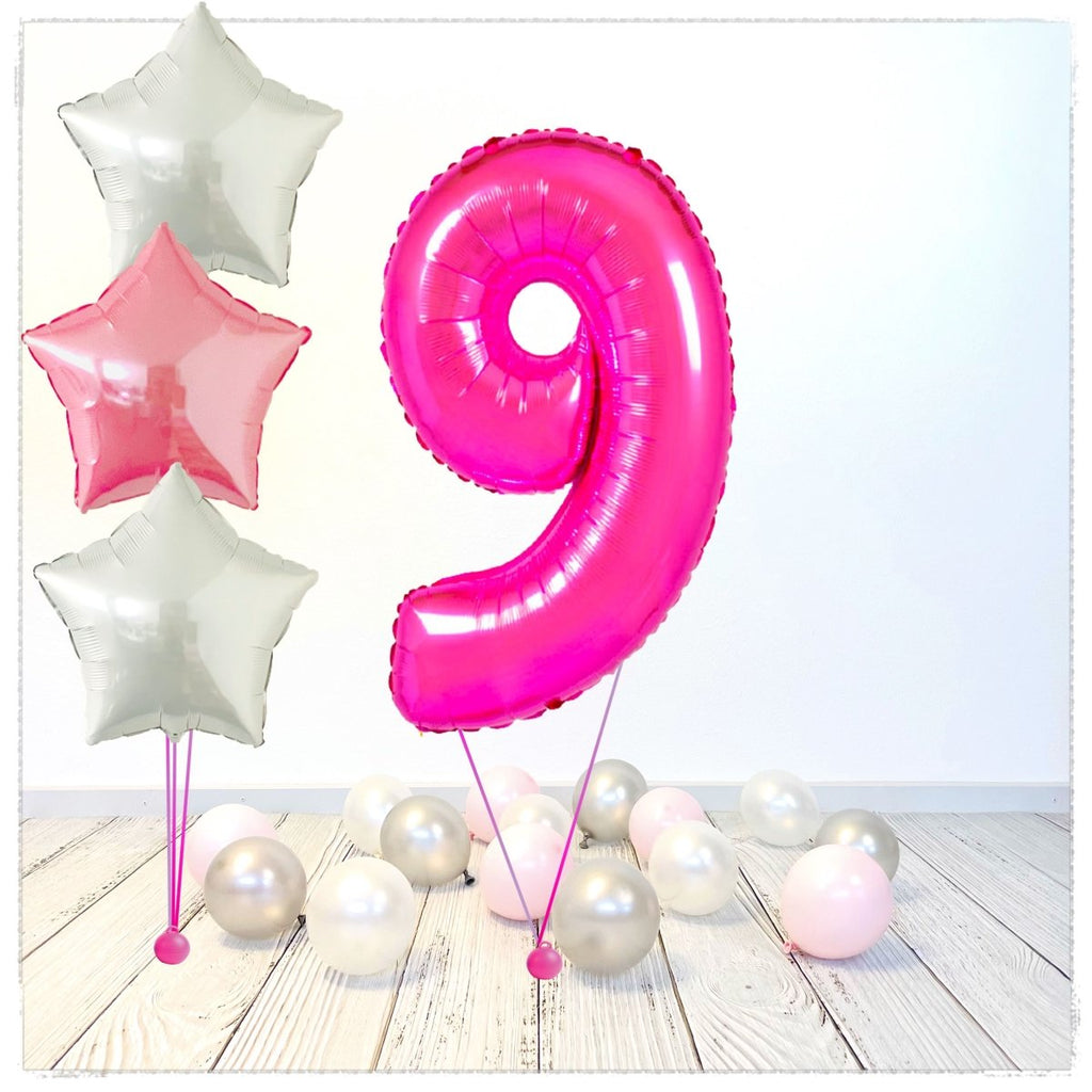 Zahlen Ballon pink 9 Bouquet (mit Helium gefüllt) - Zahlen Ballon pink Bouquet