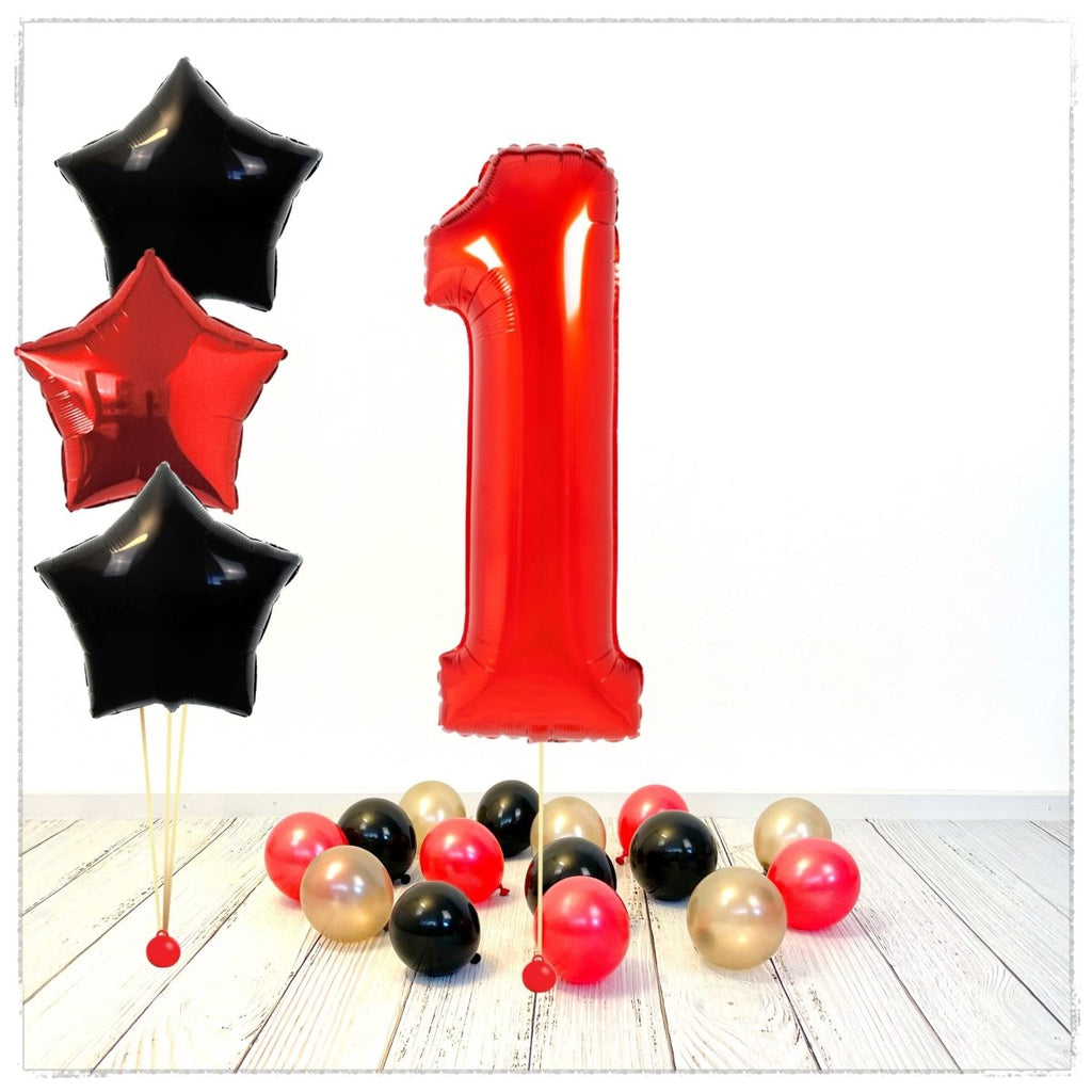 Zahlen Ballon rot Sterne 1 Bouquet (mit Helium gefüllt) - Zahlen Ballon rot Bouquet