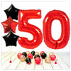 Ballon Chiffres Étoiles Rouges 50 Bouquet (Rempli d'Hélium) 