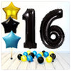 Numbers Balloon Black Stars 16 Bouquet (Filled with Helium) 
