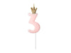 Number candle pink with crown 3 