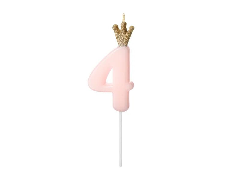 Zahlenkerze rosa mit Krone 4 - Kerzen