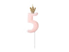 Number candle pink with crown 5 